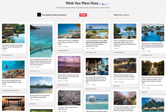 Pinterest y Four Seasons Hotels presentan Pinterest Place Pins